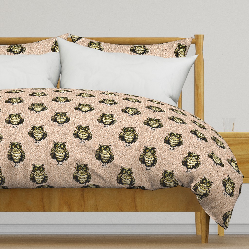 Birding - Vintage Owl Damask in Muted Peach