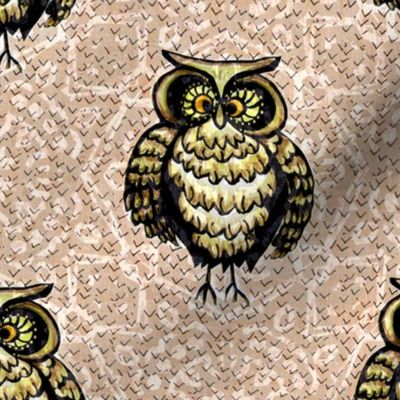 Birding - Vintage Owl Damask in Muted Peach
