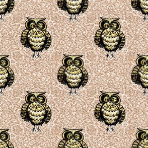 Birding - Vintage Owl Damask in Muted Peach