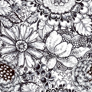 Wild Symphony Black and White Floral - Pen and Ink Flowers