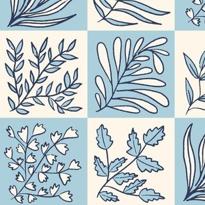 Leafy Checks in Pale Blue (Large)