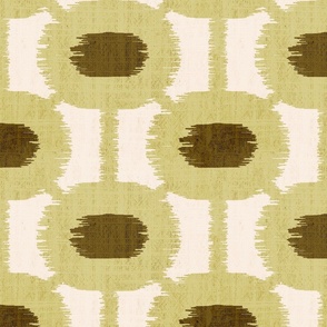 Sol Ikat- Boho Geometric- Garden Dreams- Cream Vanilla Olive Brown on Linen- Large Scale