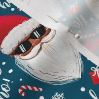 black Santa Claus with sunglasses ho-ho-ho blue