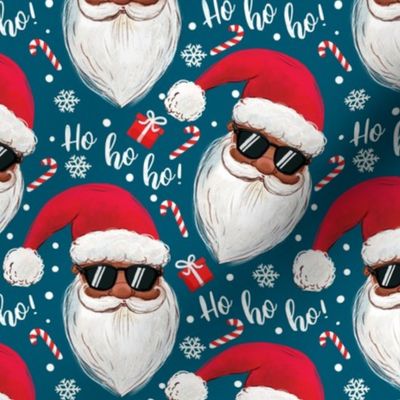 black Santa Claus with sunglasses ho-ho-ho blue