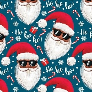 black Santa Claus with sunglasses ho-ho-ho blue