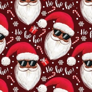 black Santa Claus with sunglasses ho-ho-ho deep red