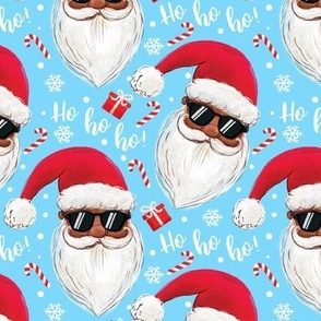 black Santa Claus with sunglasses ho-ho-ho light blue