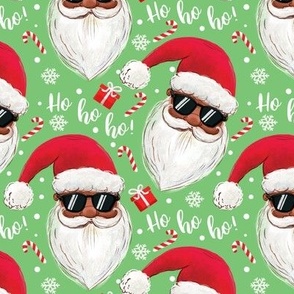 black Santa Claus with sunglasses ho-ho-ho light green