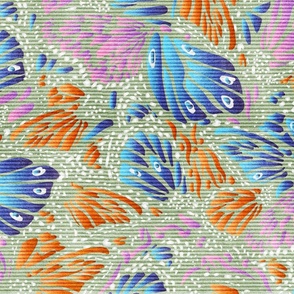 Butterfly Kaleidoscope- Rainbow Wings- Abstract Animal Print- Moths and Butterflies- Sage- Large Scale 