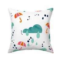 Retrolicious April Showers- Clouds Rain Umbrella- Abstract Spring- Mod Shapes- Colorful- Bright- Watercolor- Large Scale
