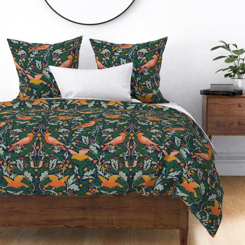 Modern Morris - orange on navy Fabric | Spoonflower