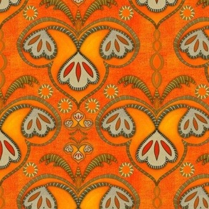 Ethnic embroidery effect flowers Orange on orange canvas small