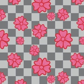 Hot Pink Groovy Floral Checkerboard