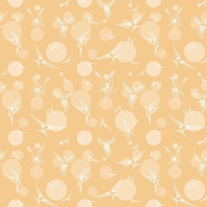 bird watching white on yellow polka dots