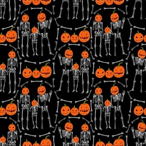 Pumpkin Spice Skeleton Family in Halloween Orange and Black 