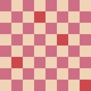 Retro Checkerboard - Pink, Red, Tan