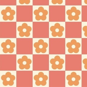 Peach and Orange Flower Checkerboard