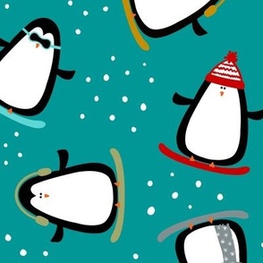 snowboarding penguins - large