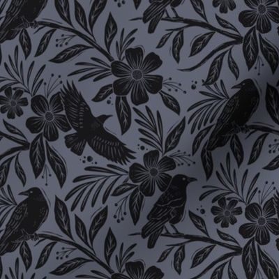 Ravens / Crows - floral - charcoal black and deep purple - small