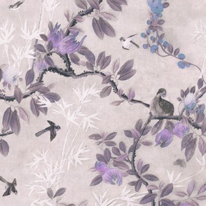 CHATEAU CHINOISERIE - VINTAGE AGED BLUE AND PURPLE ON BLUSH ROSE