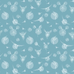 birding white birds on polka dots teal 12inch repeat
