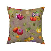 Fall Watercolor Pumpkins Overall Pattern soft Leafy Background