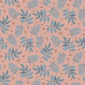 Neutral Blue Autumn Leaf Pattern