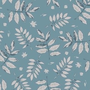 Neutral Blue Leaves Pattern on Solid Blue Background