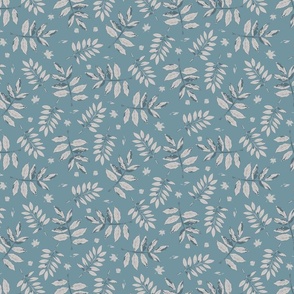Neutral Blue Leaves Pattern on Solid Blue Background