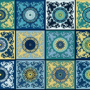 Vintage Tile Majolica Caltigirone Yellow & Blue