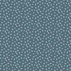 Little Blue Leaves Pattern on Solid Blue Background