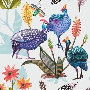 Guinea Fowl Florals, Soft Gray