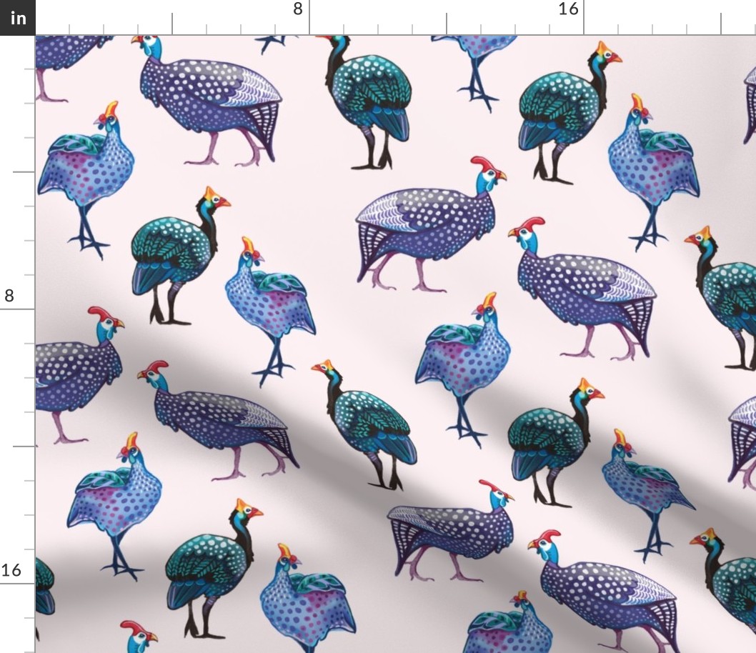 Eclectic Guinea Fowl Flock on Soft Pink, Small Scale 