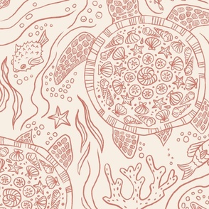 Turtle Doodle in Coral, Large Scale