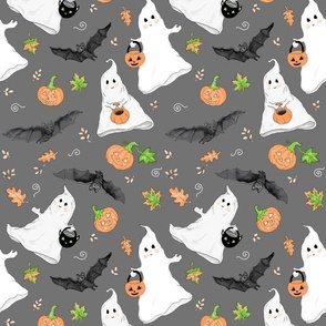 Halloween Ghosts Trick Or Treat With Bats