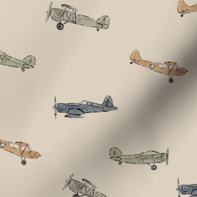 Vintage Watercolor airplanes Tan