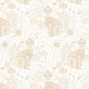 Maximalist Cats Beige on White - Large