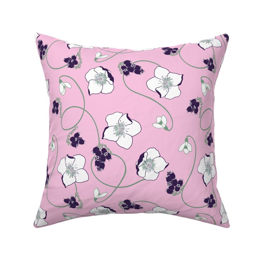 Hellebore Floral Pattern Pink & Purple