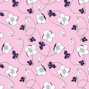 Hellebore Floral Pattern Pink & Purple