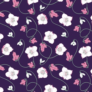 Hellebore Floral Pattern Purple & Pink