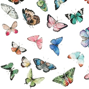 Hand painted Watercolor Butterflies Pattern Large Fabric Wallpaper