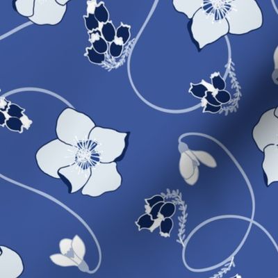 Hellebore Winter Floral Pattern Blue & White