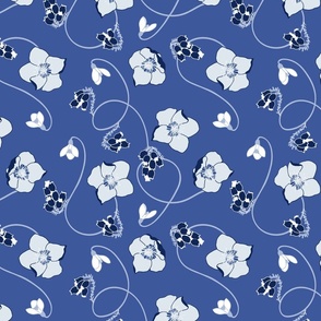 Hellebore Winter Floral Pattern Blue & White