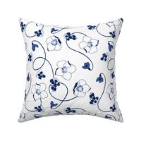 Hellebore Winter Floral Pattern White & Blue