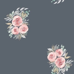 Vintage Rose Watercolor - Victorian Floral Grey, medium 9 inch,  watercolor, floral, watercolor rose, vintage watercolor, vintage floral, retro floral,  ashleigh fish, dark background, pink and grey , girls room, watercolor wallpaper, feminine floral