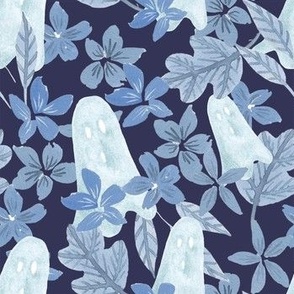peek a boo ghosts on navy with blue florals for halloween kids clothing and accessories