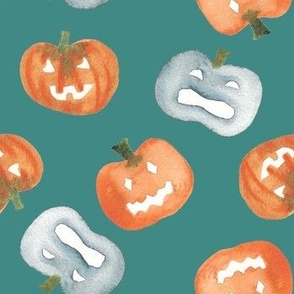 7" Halloween jack o lanterns for spooky season. fall watercolor pumpkins for clothings and accessories