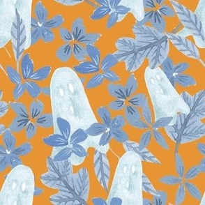 peek a boo ghosts on orange with blue florals for halloween kids clothing and accessories