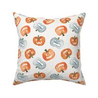 7" Halloween jack o lanterns for spooky season. fall watercolor pumpkins for clothings and accessories