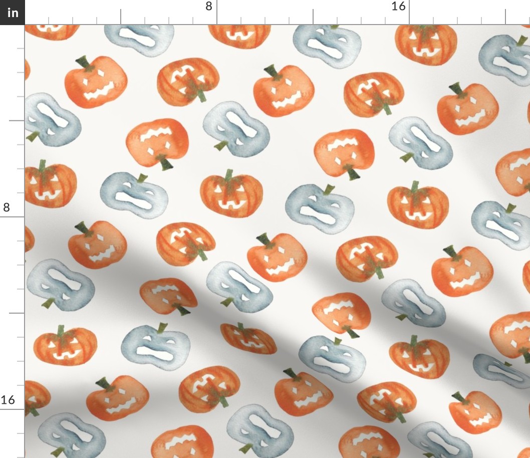 7" Halloween jack o lanterns for spooky season. fall watercolor pumpkins for clothings and accessories